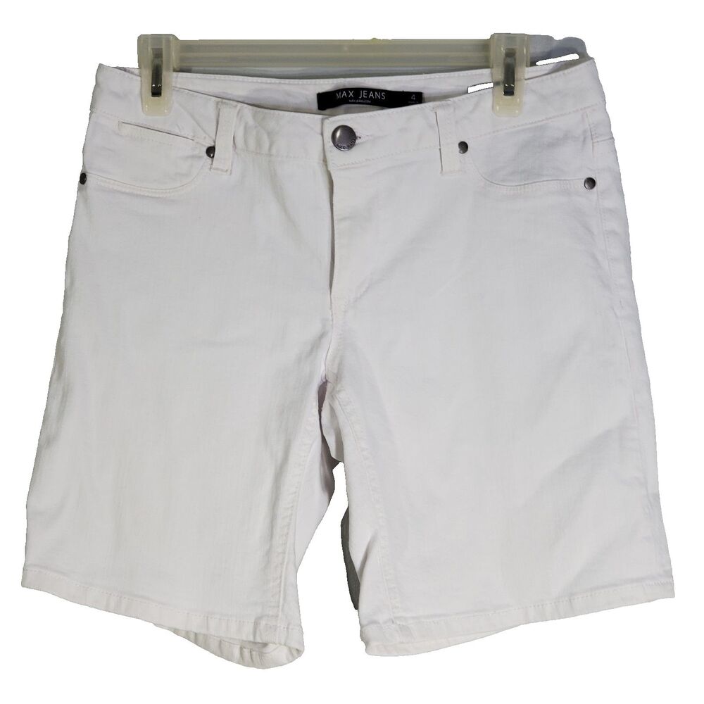MAX JEANS Womens Size 4 White Denim Zip Front Cotton Stretch Shorts